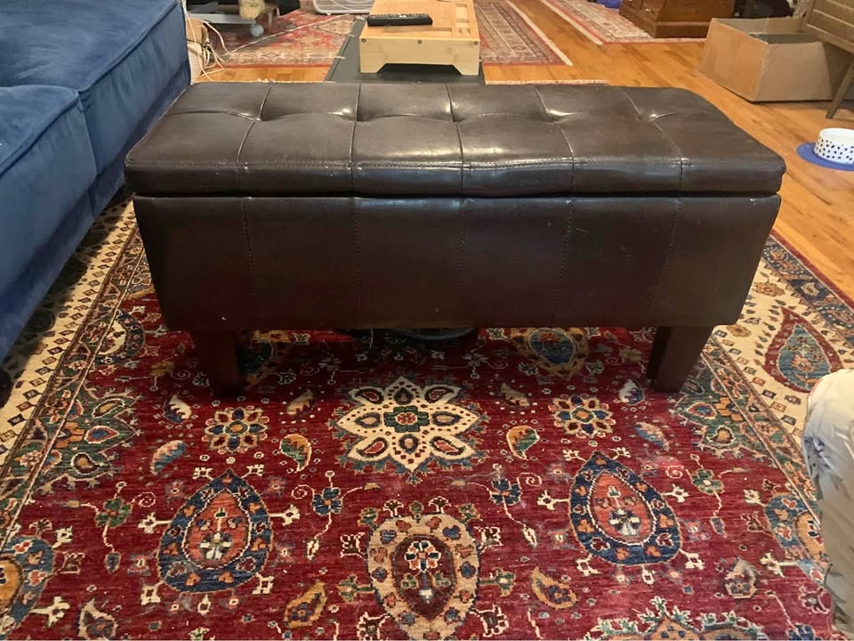 Dark Brown Leather Ottoman with Storage