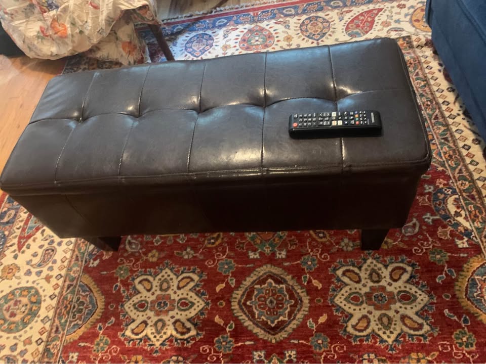 Dark Brown Leather Ottoman with Storage - photo 2