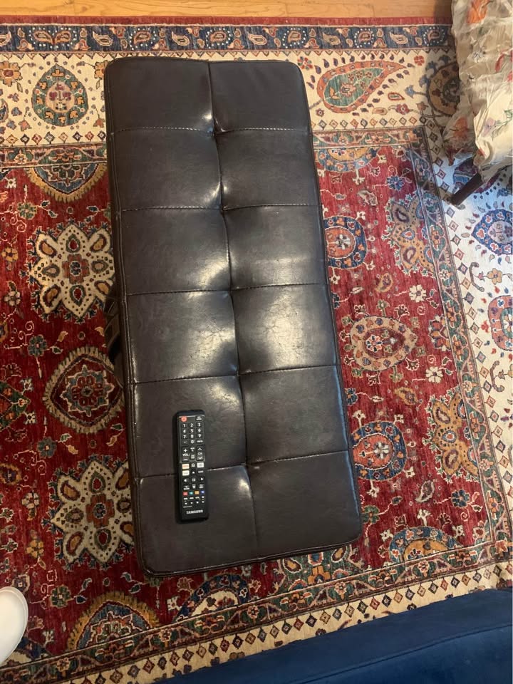 Dark Brown Leather Ottoman with Storage - photo 3