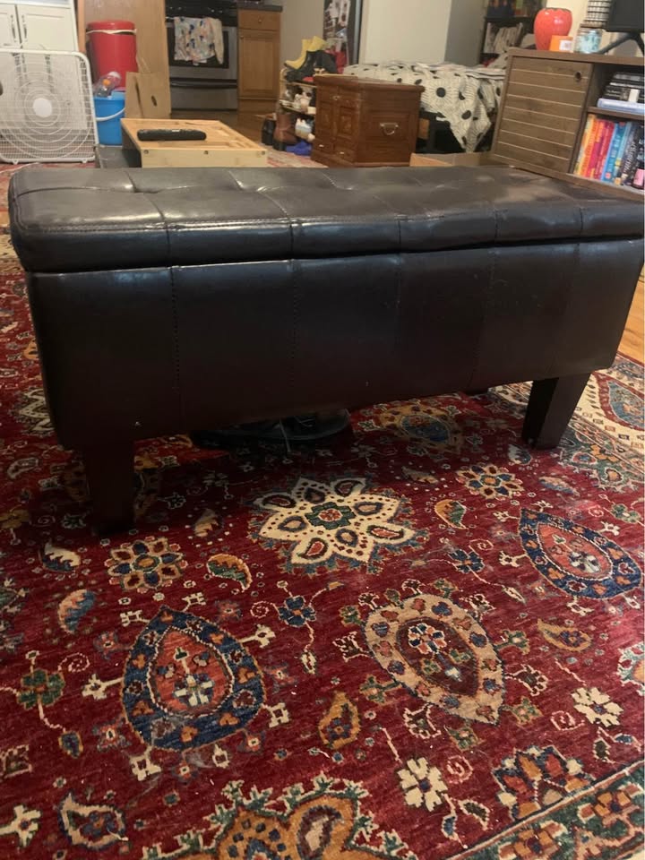 Dark Brown Leather Ottoman with Storage - photo 4