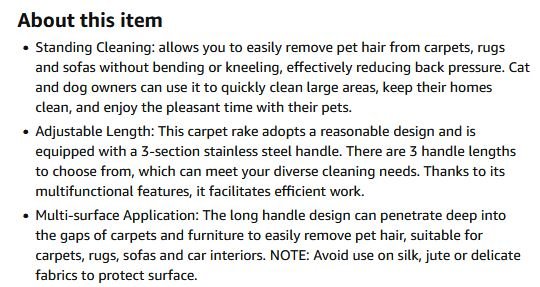 New~Pet Hair Removal Rake, 54" Adj Handle, W/Small Brush - photo 4