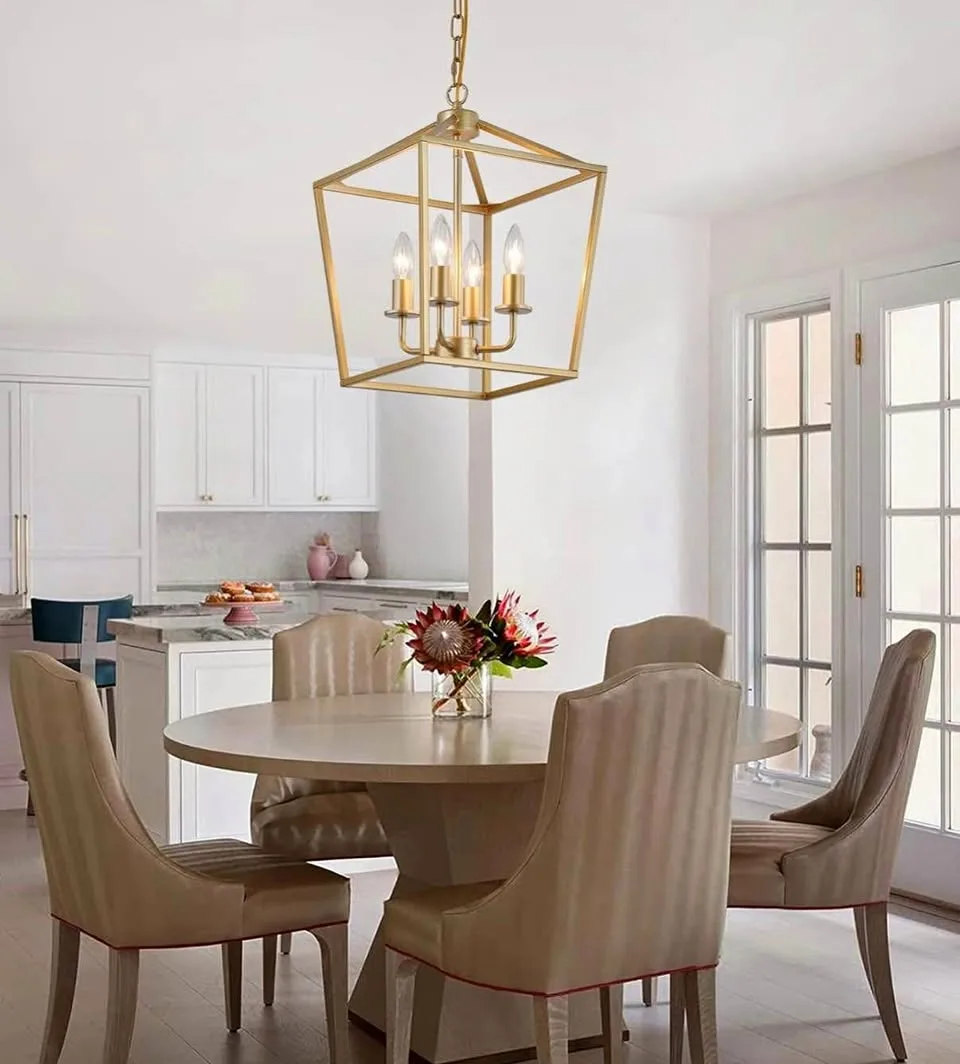 Industrial 4-Light Gold Lantern Chandelier (NEW) thumbnail