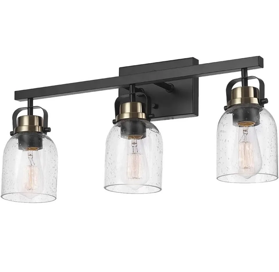 Globe Electric 3-Light Vanity Light – Matte Black & Brass image indicator(3)