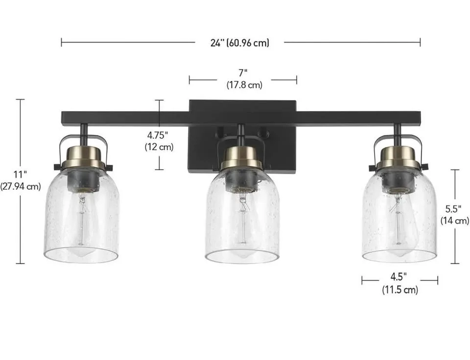 Globe Electric 3-Light Vanity Light – Matte Black & Brass image indicator(4)