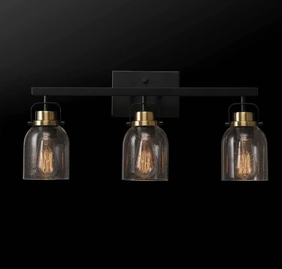Globe Electric 3-Light Vanity Light – Matte Black & Brass image indicator(5)