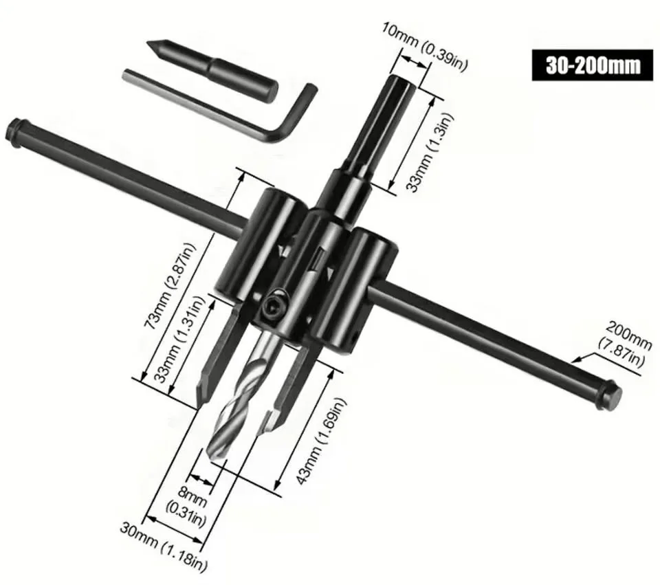 🔩 Adjustable Circle Hole Cutter (30–200 mm)