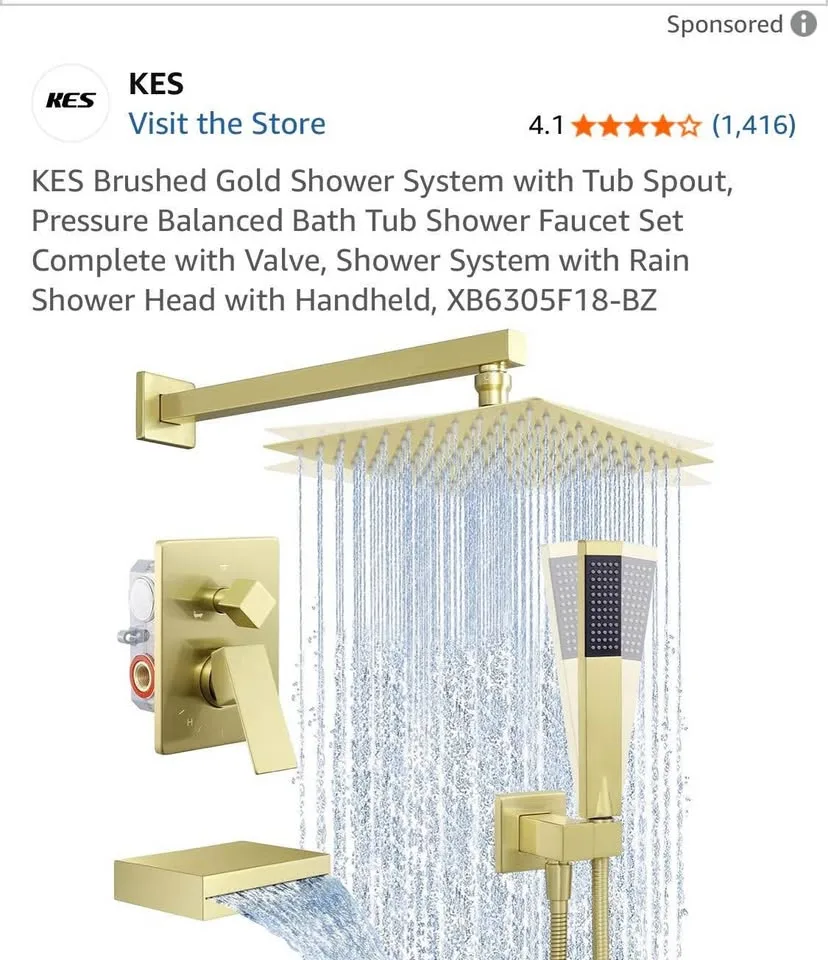 KES Brushed Gold Shower System with Tub Spout image indicator(2)