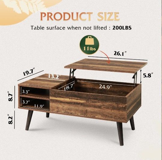 Lift Top Coffee Table with Storage - photo 3