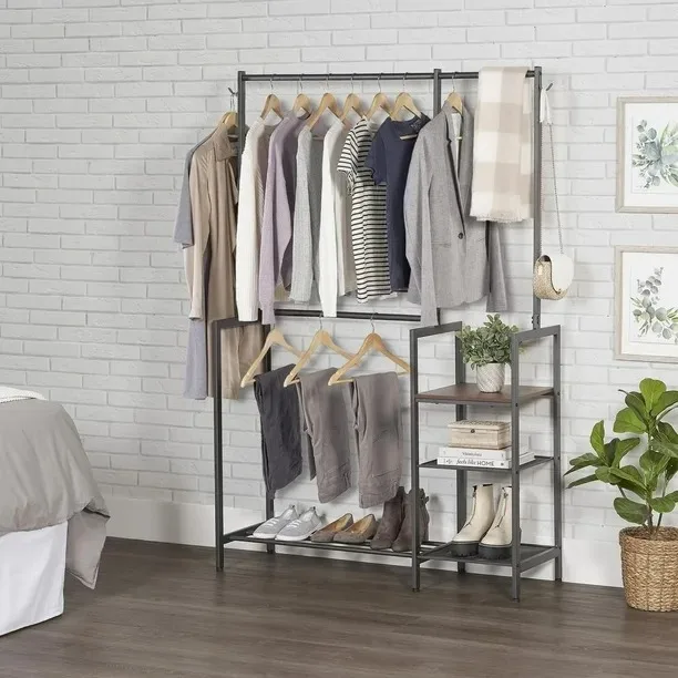 MODERN Metal Garment Rack with Shelves image indicator(2)