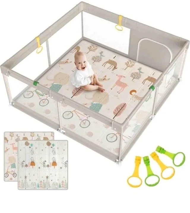Mloong Baby Playpen with Mat, 59x59x27 In thumbnail