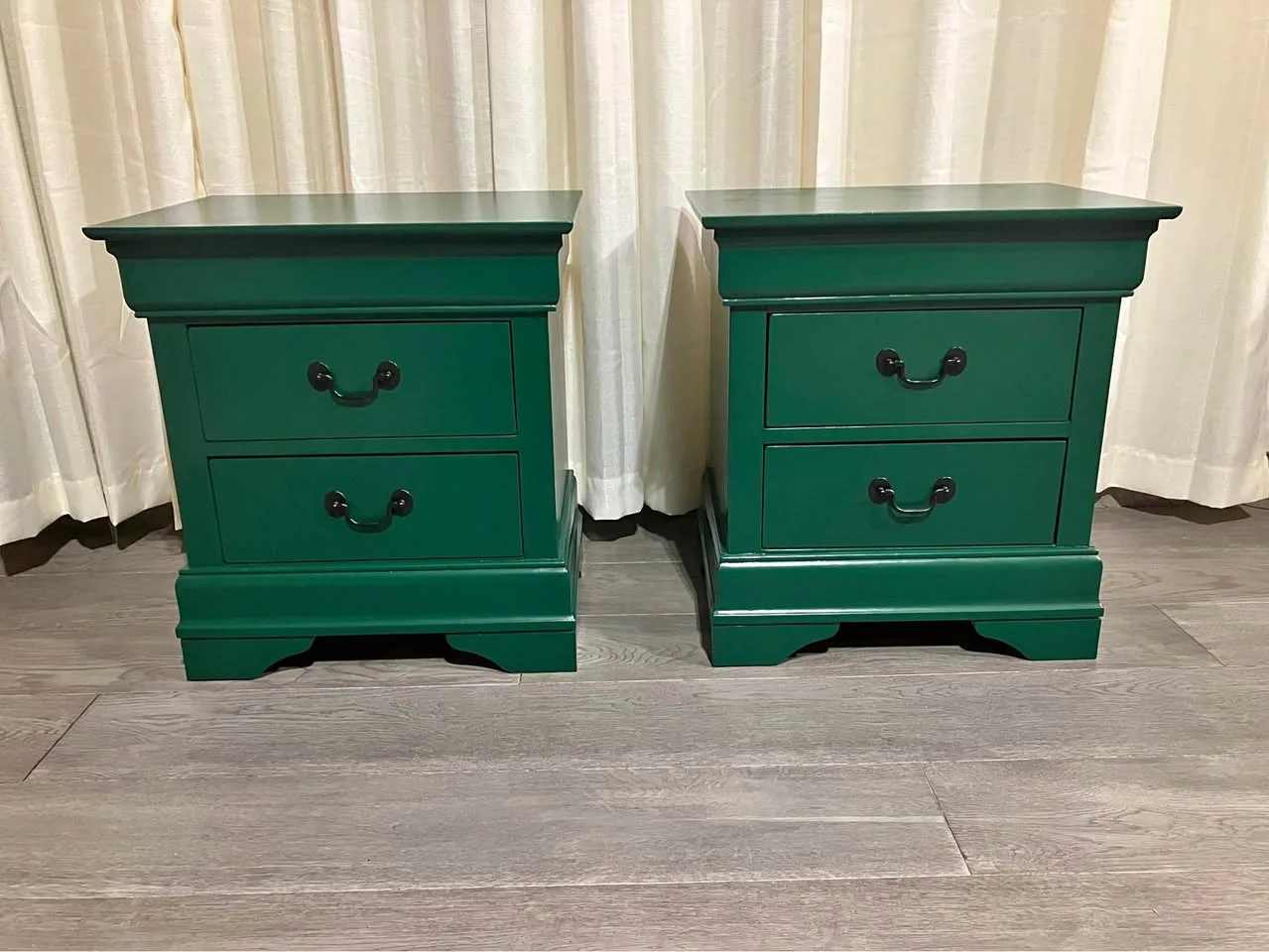 Restored Green Nightstands - Black Hardware