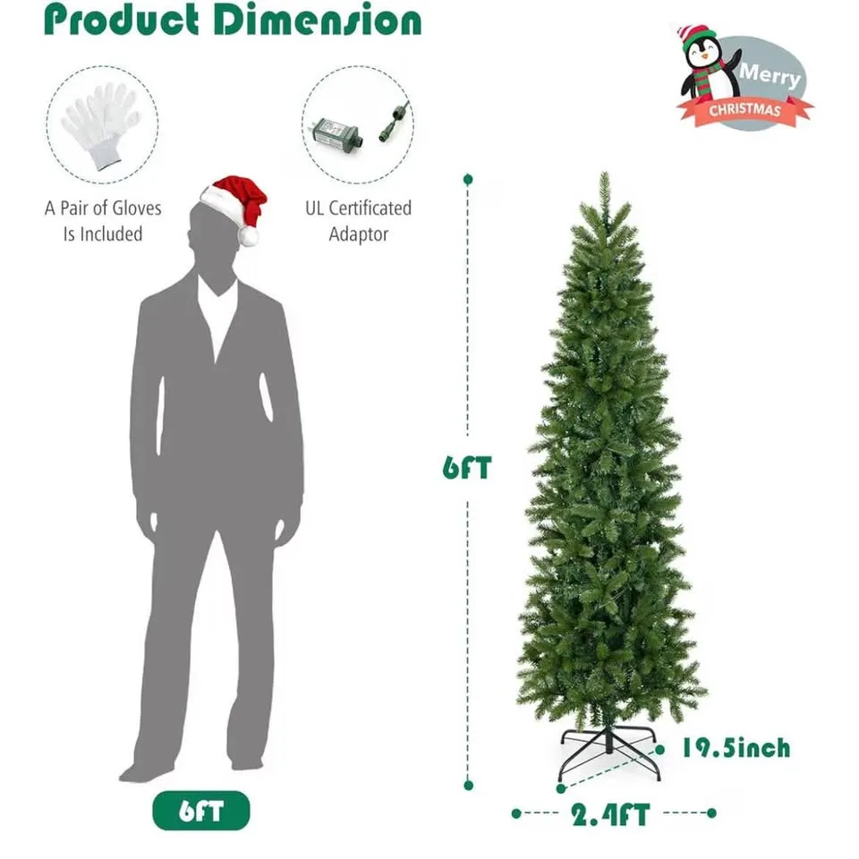 6ft Pre-Lit Pencil Christmas Tree, 270 LED image indicator(3)