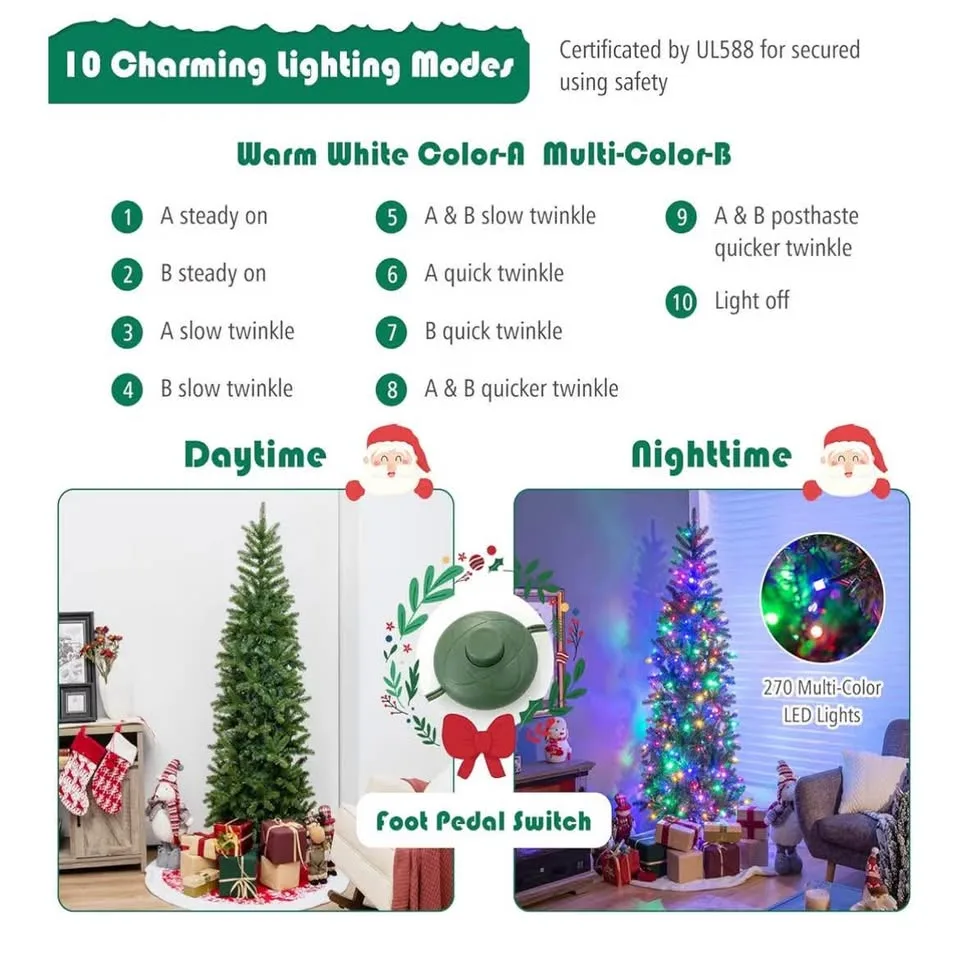 6ft Pre-Lit Pencil Christmas Tree, 270 LED image indicator(4)