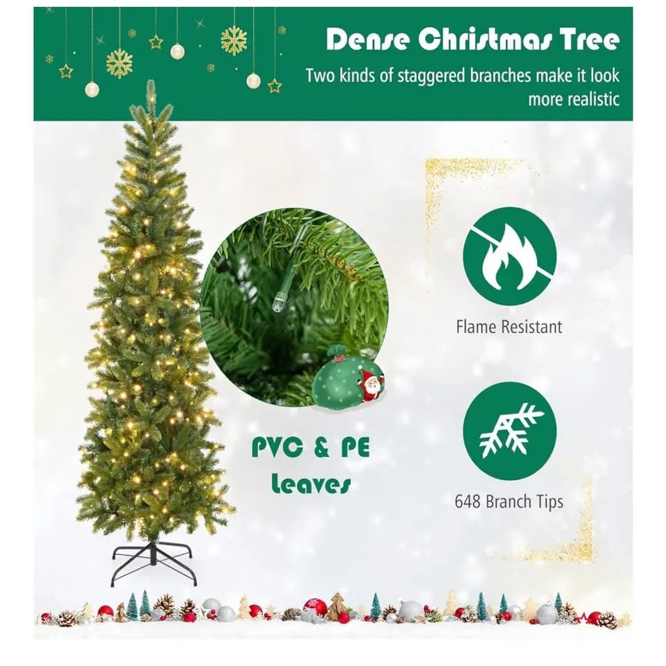 6ft Pre-Lit Pencil Christmas Tree, 270 LED image indicator(5)