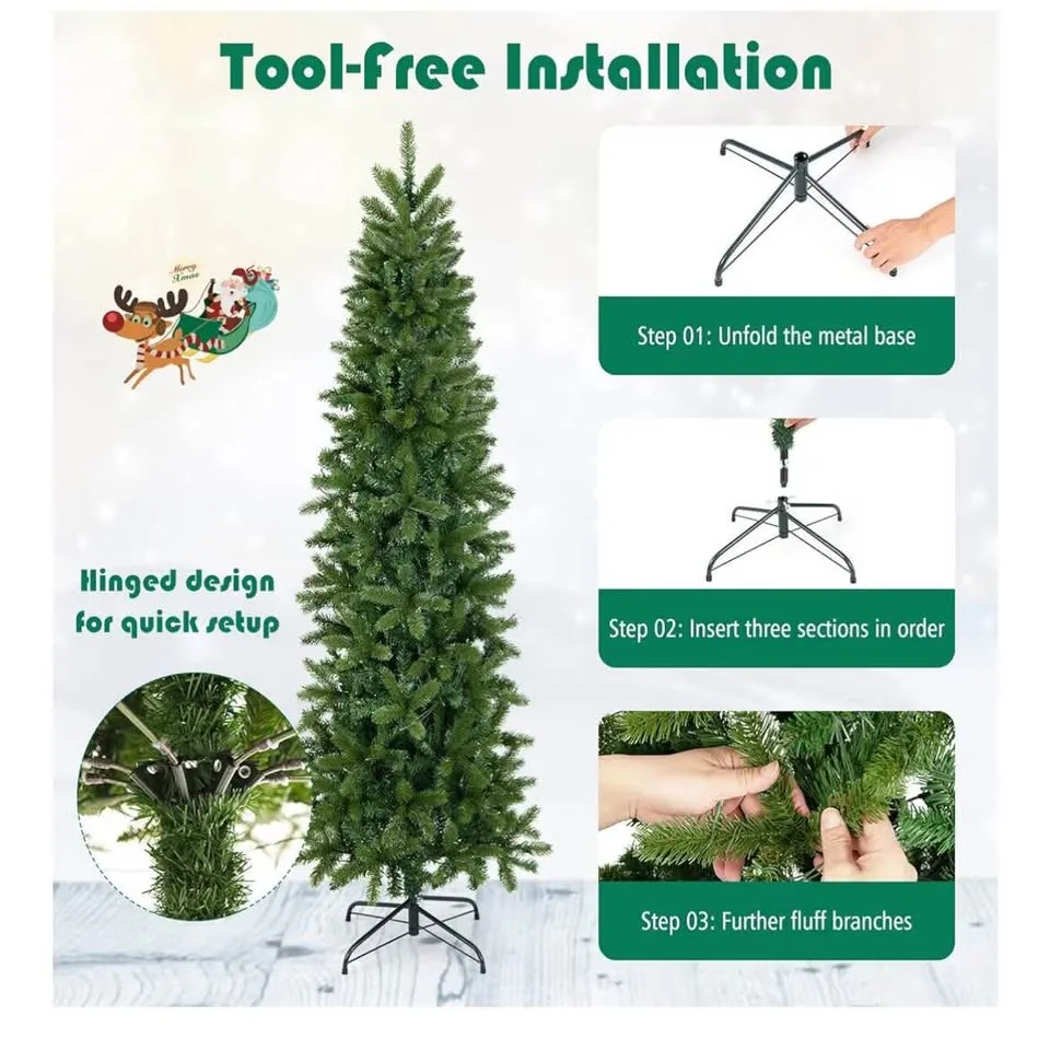 6ft Pre-Lit Pencil Christmas Tree, 270 LED image indicator(6)