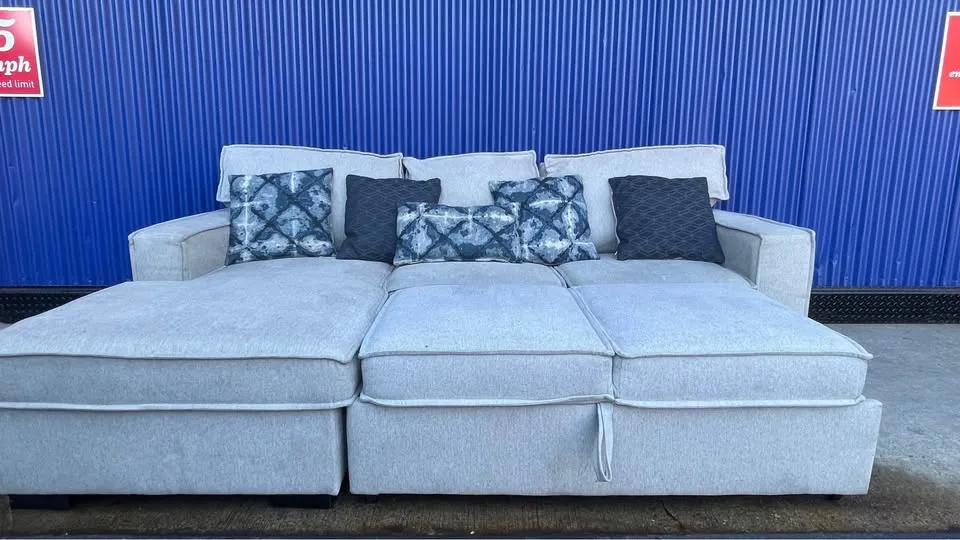 (FREE DELIVERY) Gray Bobs Furniture pullout bed sectional couch image indicator(5)