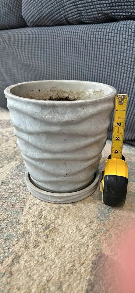 7”x7” Stone planter with saucer, Brooklyn 11232 thumbnail