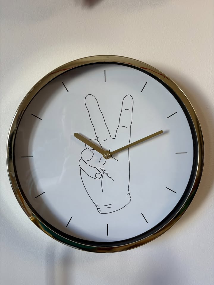 Peace Sign Wall Clock - White with Gold