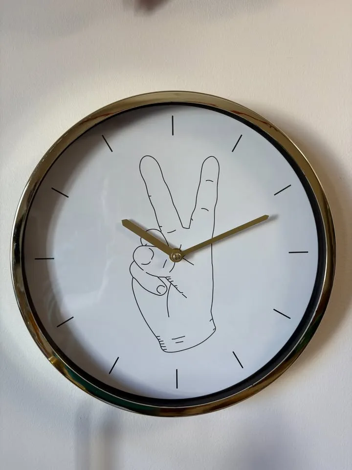 Peace Sign Wall Clock - White with Gold thumbnail