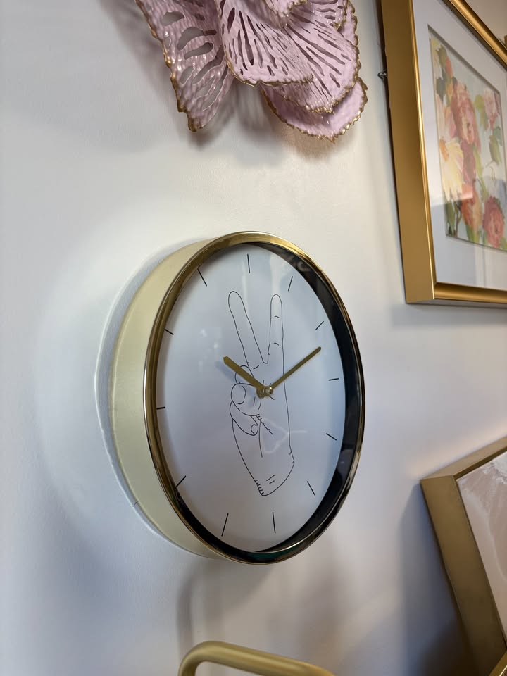 Peace Sign Wall Clock - White with Gold - photo 2