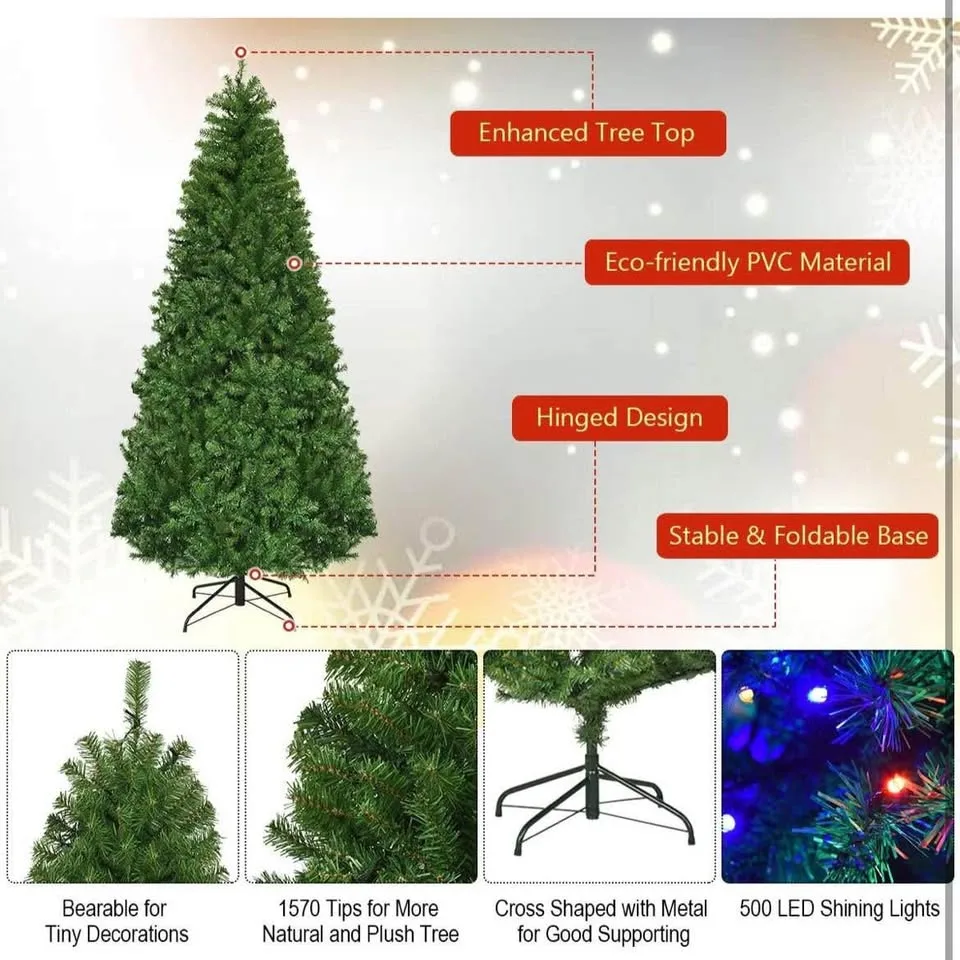 7ft Pre-Lit Christmas Tree, 500 LED Lights, 1570 PvC image indicator(4)