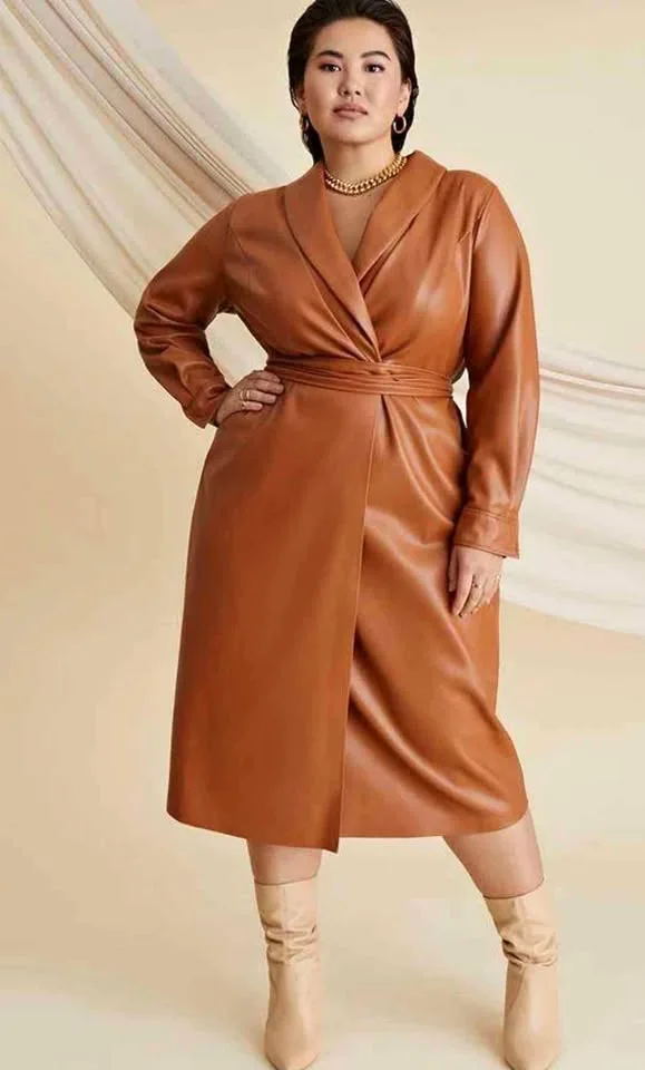 ELOQUII Faux Leather Collared Wrap Dress thumbnail