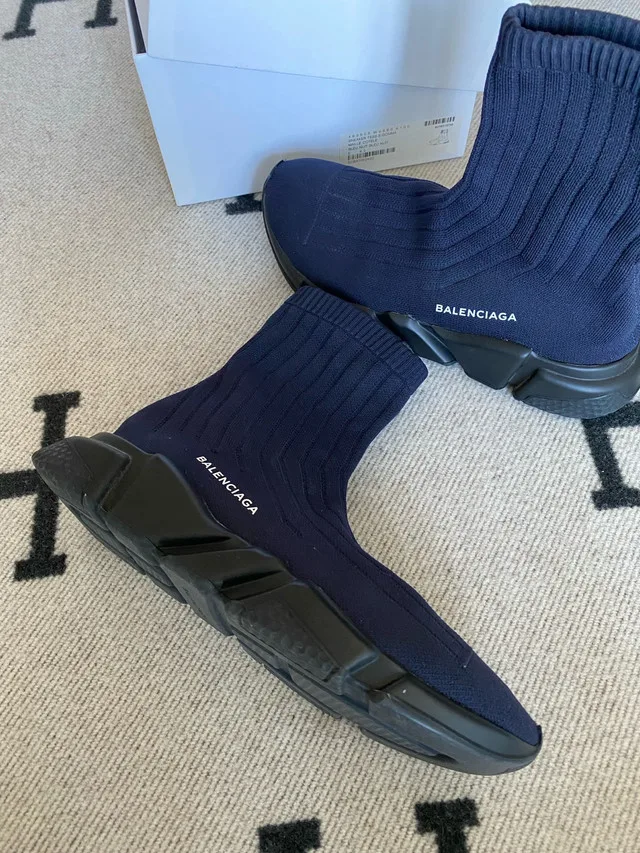 Balenciaga Speed Trainer Knit Sneaker Size 42 Navy image indicator(3)