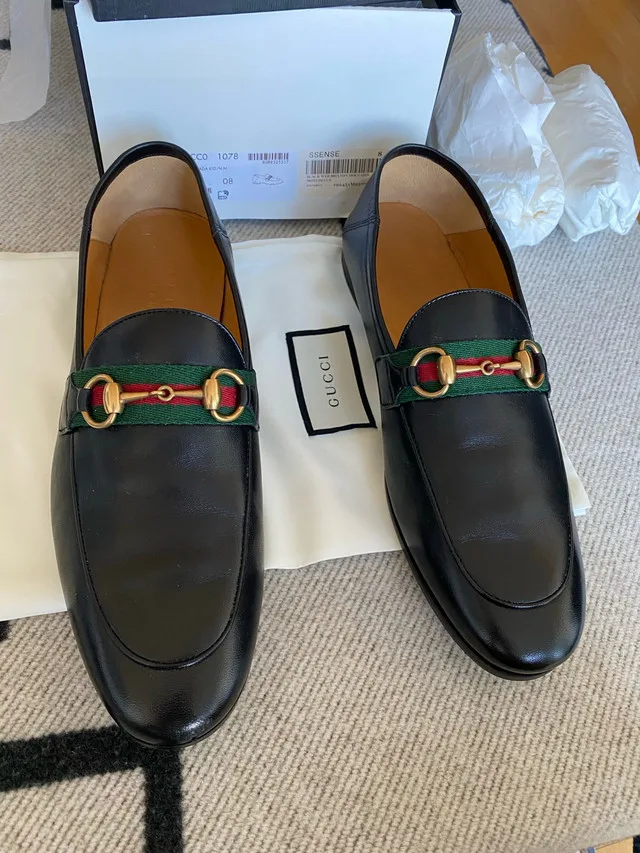Gucci Black Web Horsebit Loafers Men’s US9 image indicator(4)