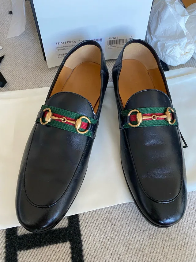 Gucci Black Web Horsebit Loafers Men’s US9 image indicator(10)