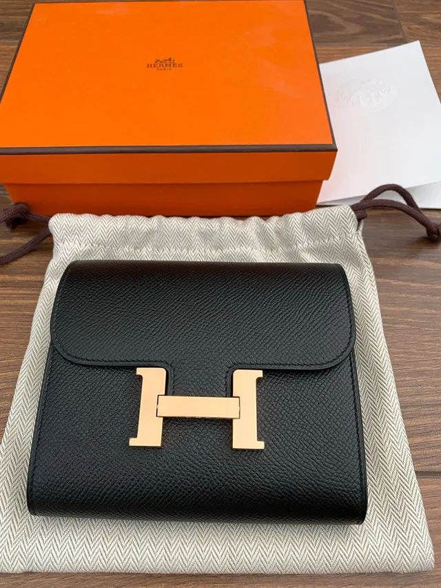 Hermes Constance Compact Wallet Black Gold thumbnail