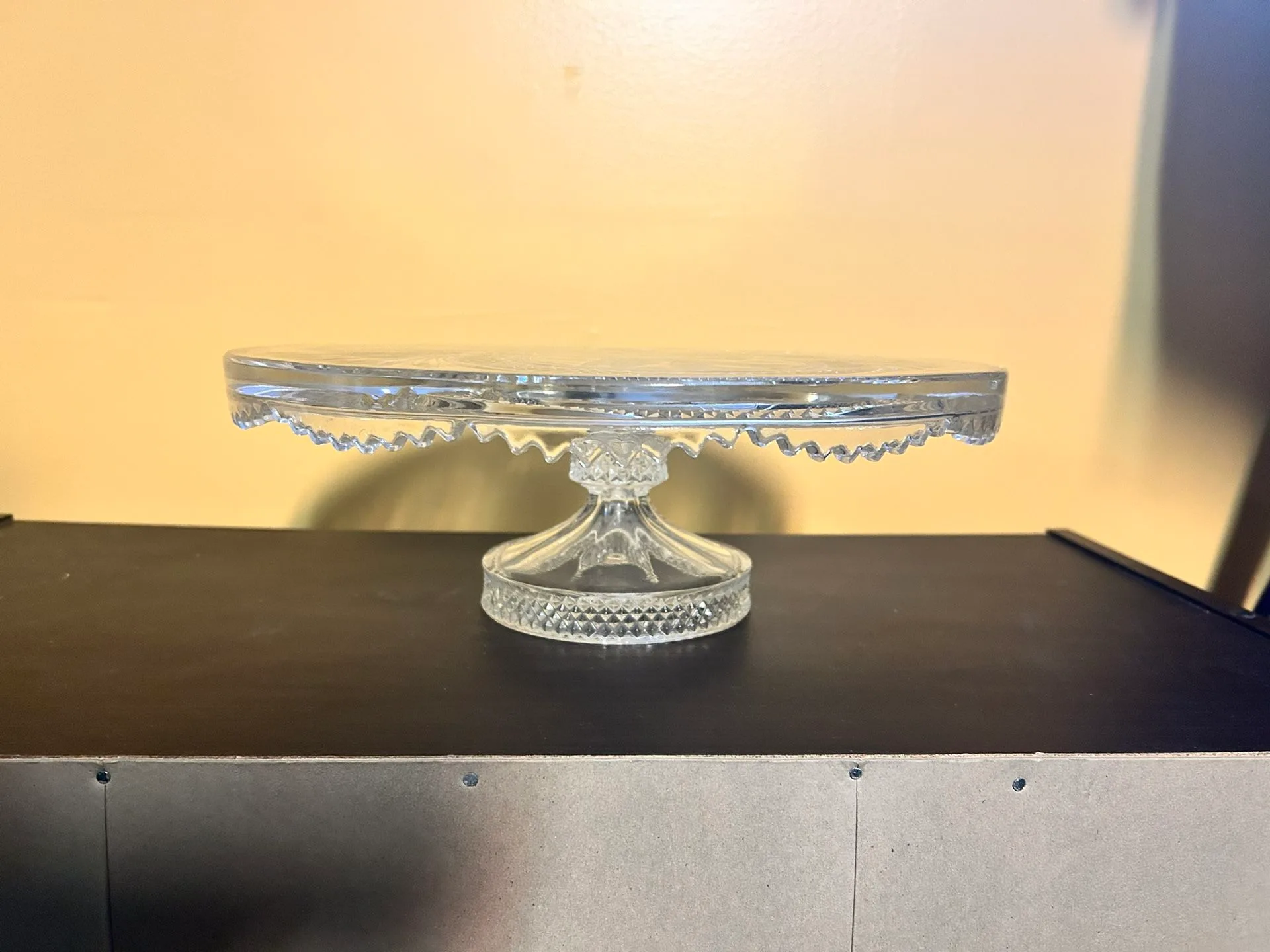 Vintage Crystal Cake Stand with Bird Design