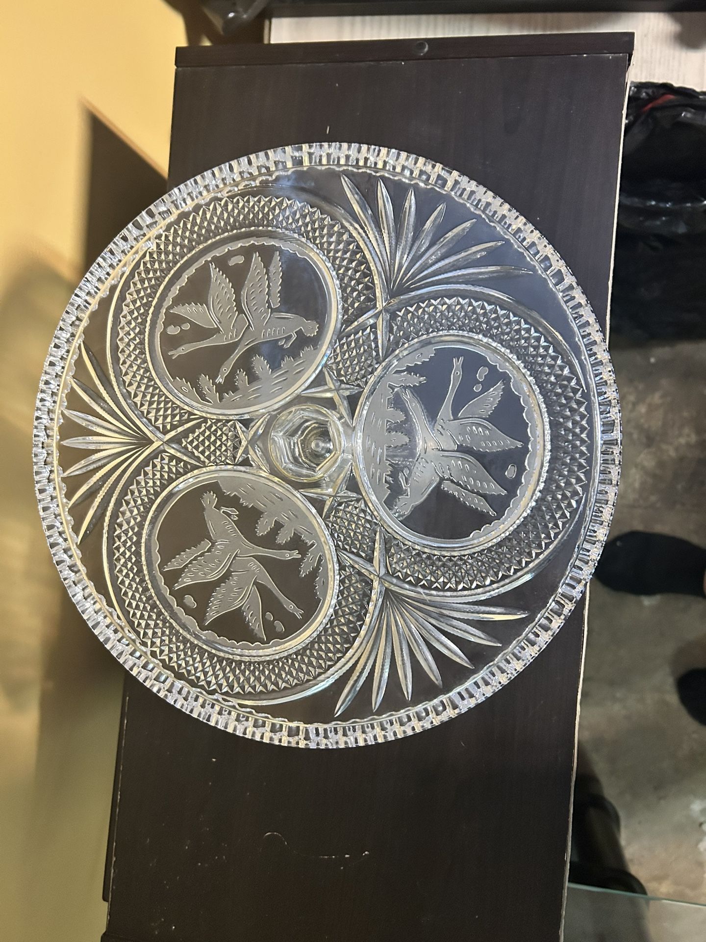 Vintage Crystal Cake Stand with Bird Design - photo 2