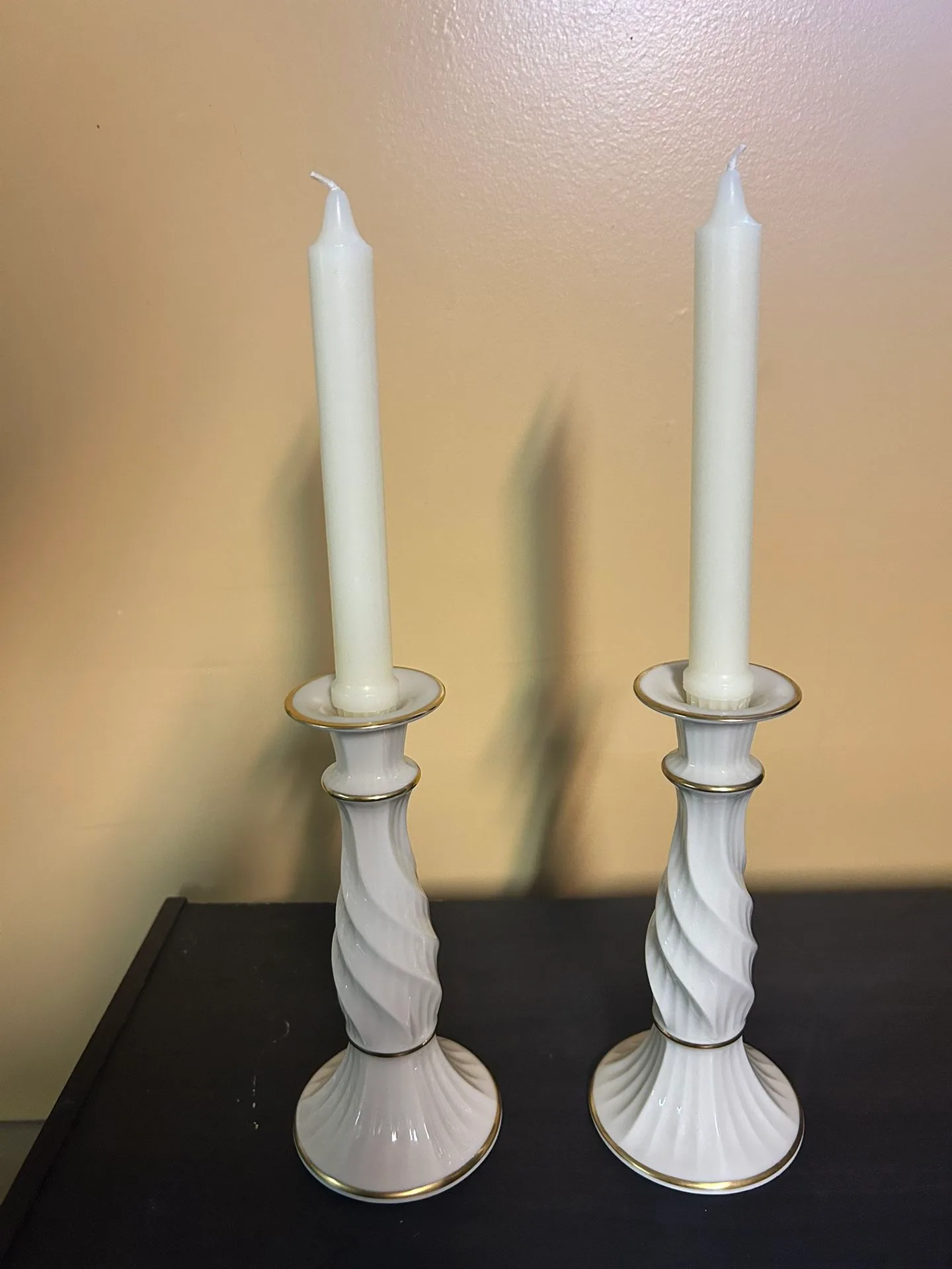 Pair of Lenox Candle Holders w Candles