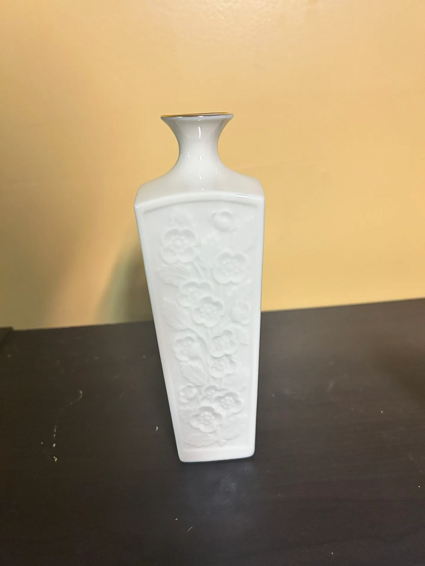 Lenox White Rectangular Bud Vase with Floral Design