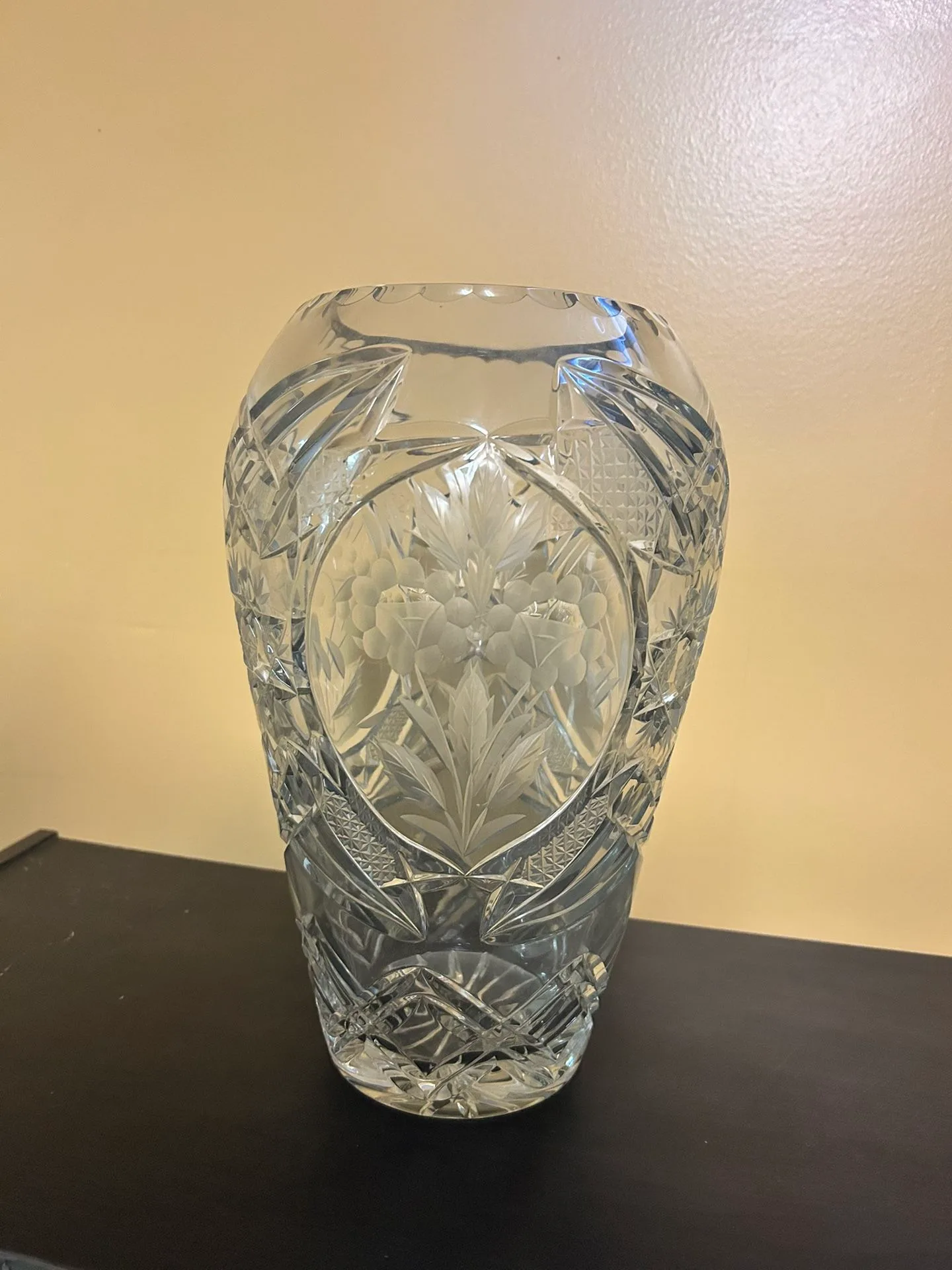 Vintage Crystal Vase with Intricate Cutwork
