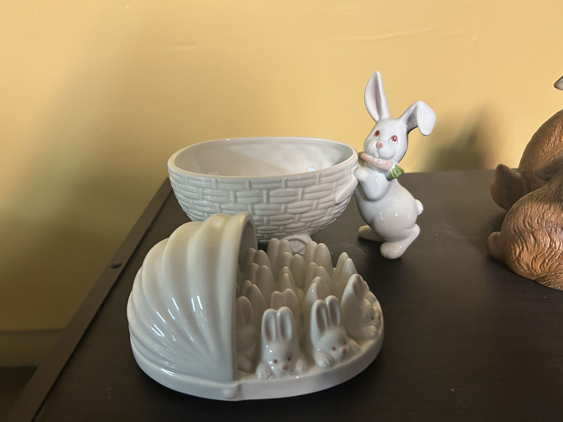 Adorable Porcelain Bunny Baby Carriage Figurine - photo 2