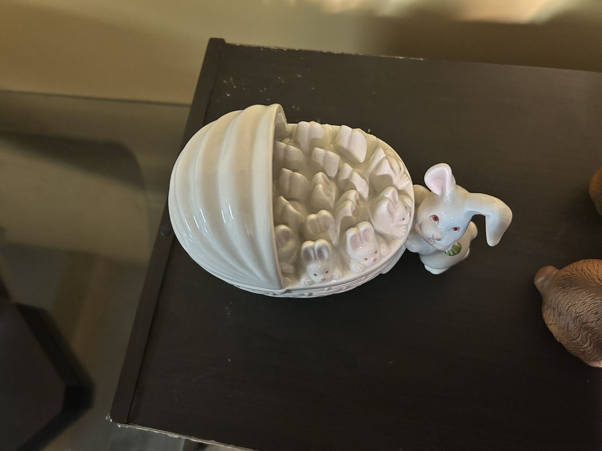 Adorable Porcelain Bunny Baby Carriage Figurine - photo 3