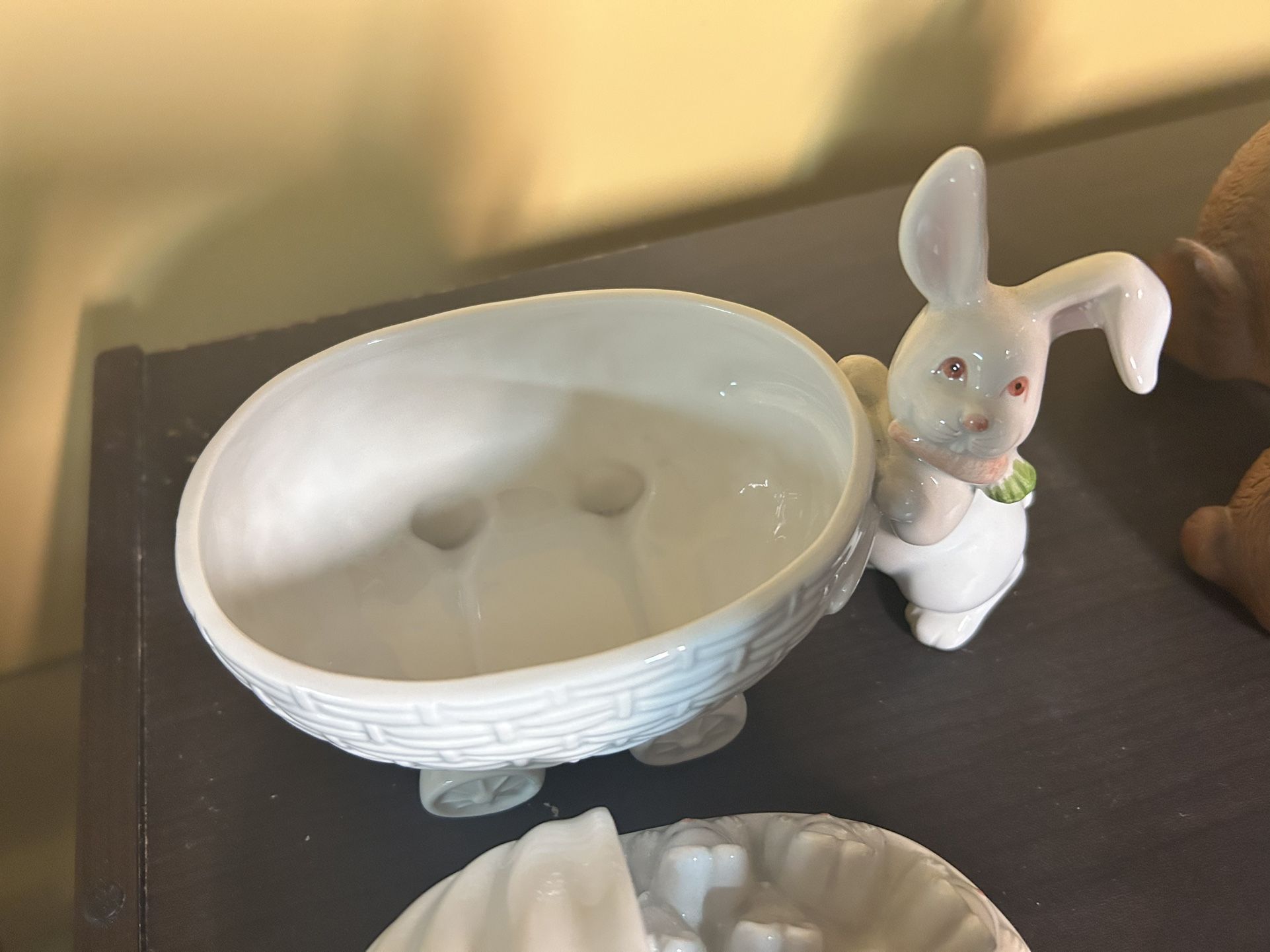 Adorable Porcelain Bunny Baby Carriage Figurine - photo 4
