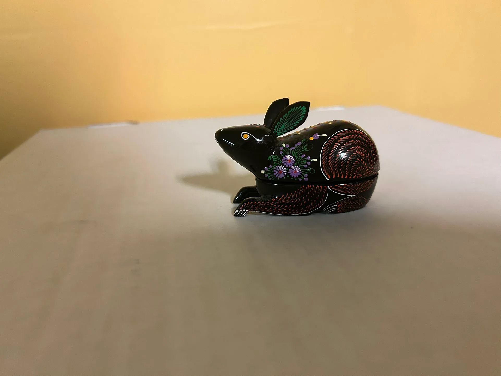 Hand-painted Black Rabbit Trinket Box