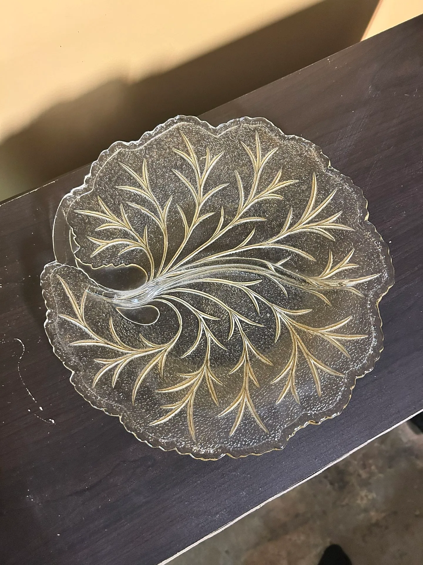 Vintage Glass Leaf Shaped Divided Serving Dish