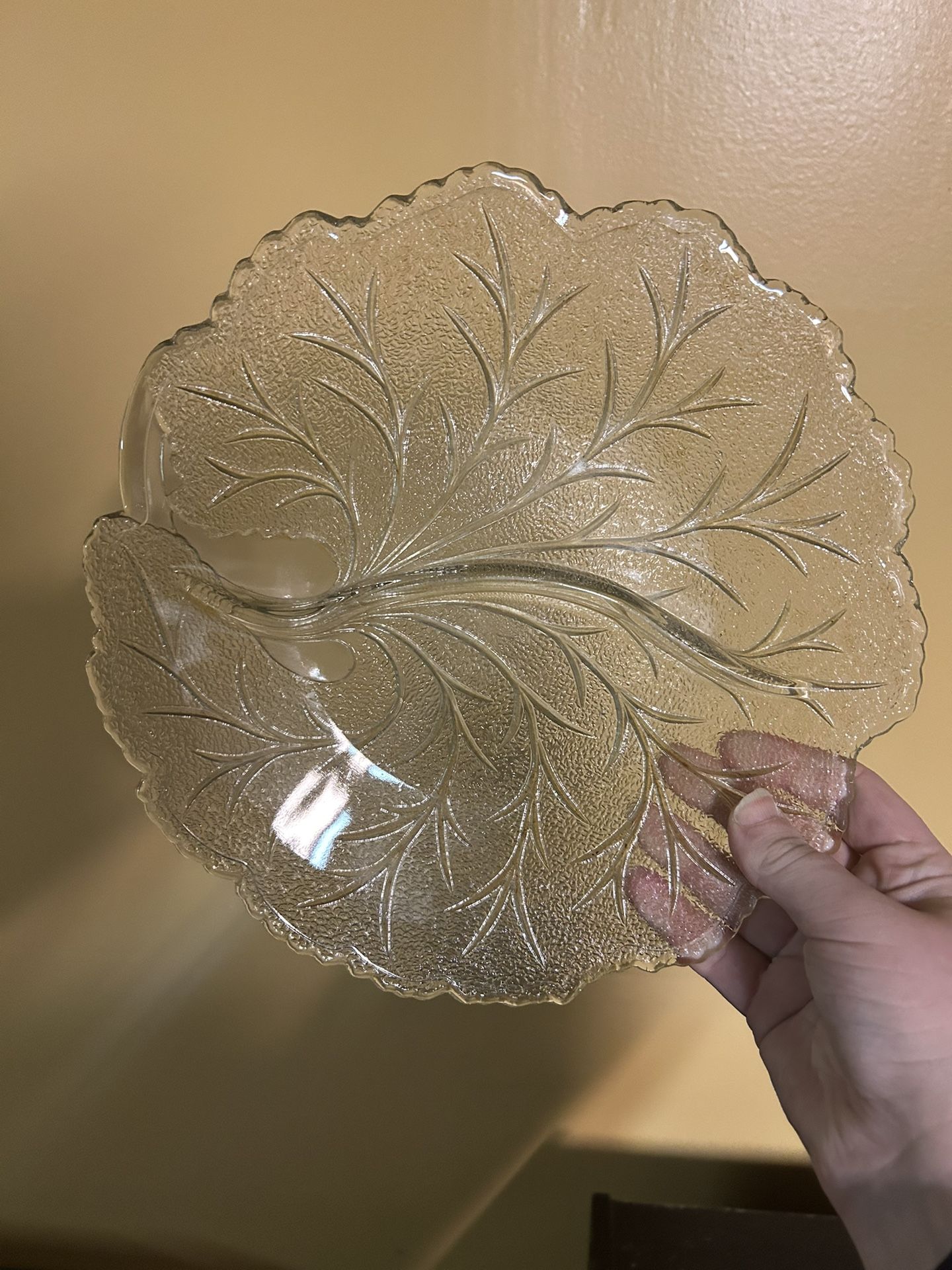Vintage Glass Leaf Shaped Divided Serving Dish - photo 2