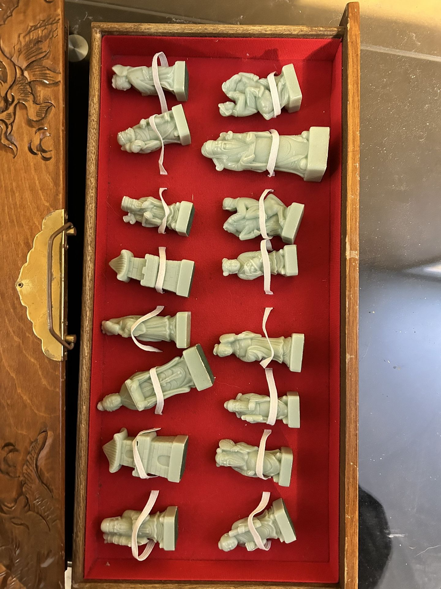 Antique Chinese Carved Wood Chess Set with Jade Pieces - photo 4
