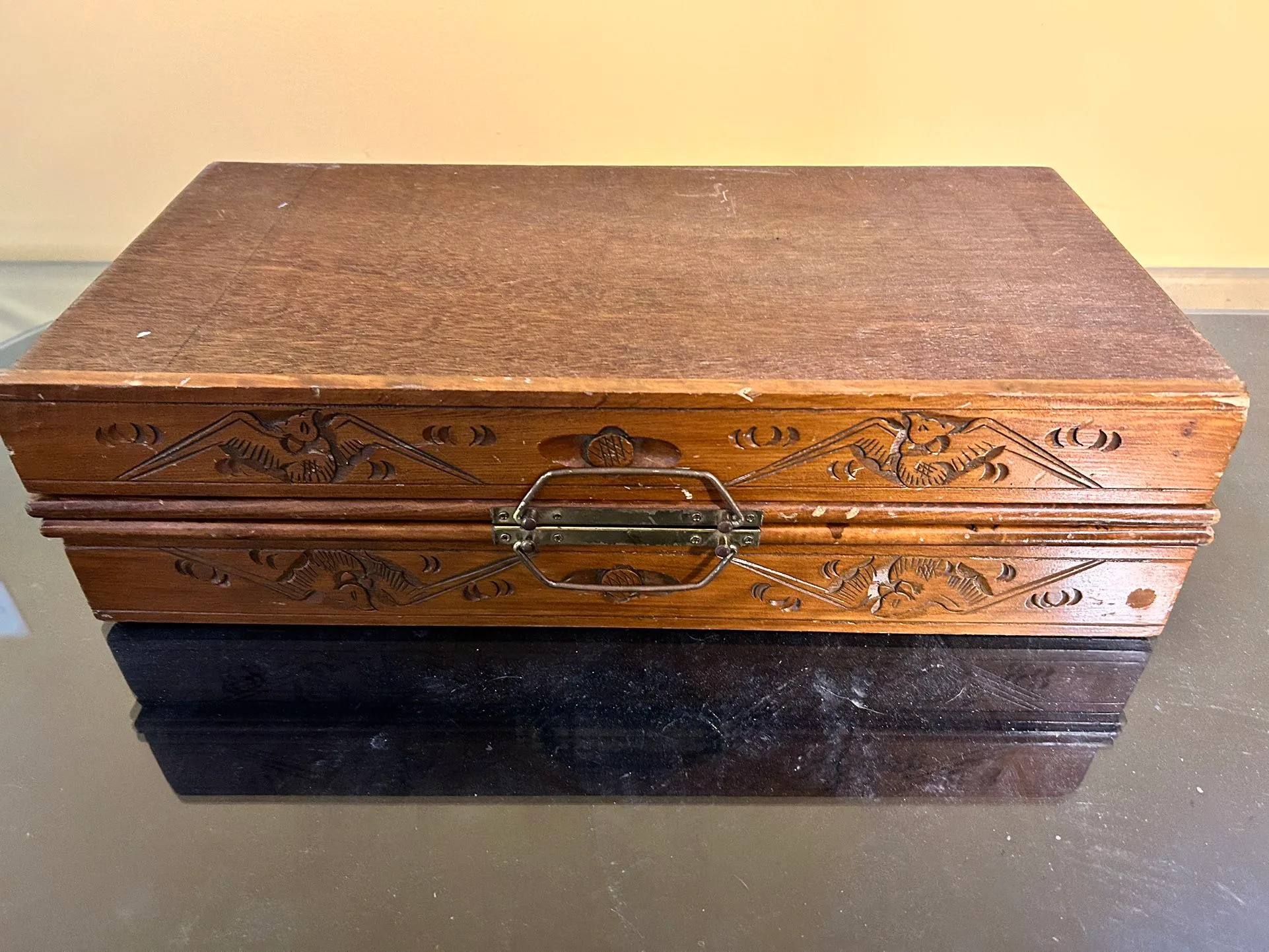 Antique Chinese Carved Wood Chess Set with Jade Pieces image indicator(5)