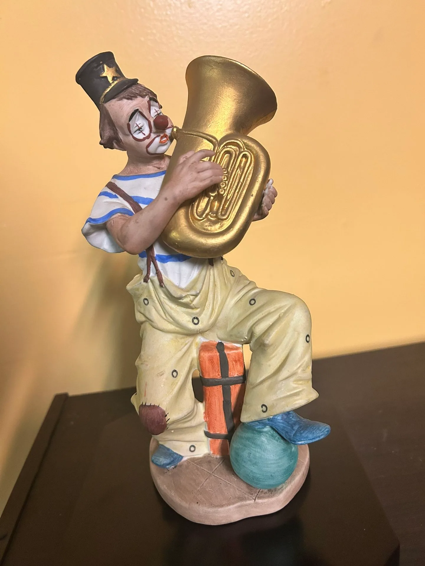 Vintage Porcelain Clown Musician Figurine