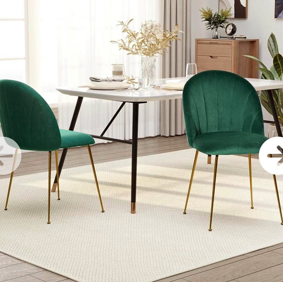 New modern velvet chairs with golden legs pair of 2