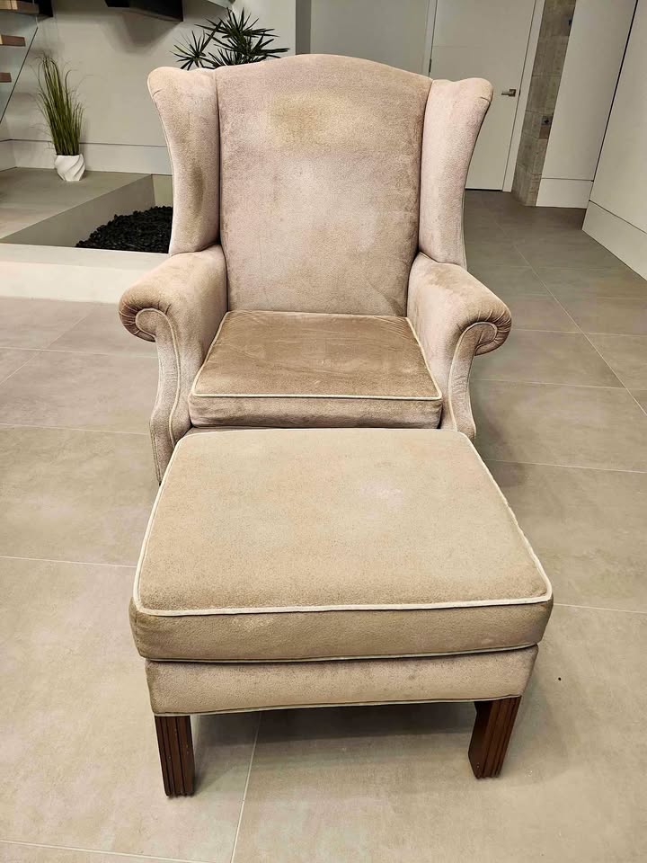 Faux Suede wingback chair with footstool