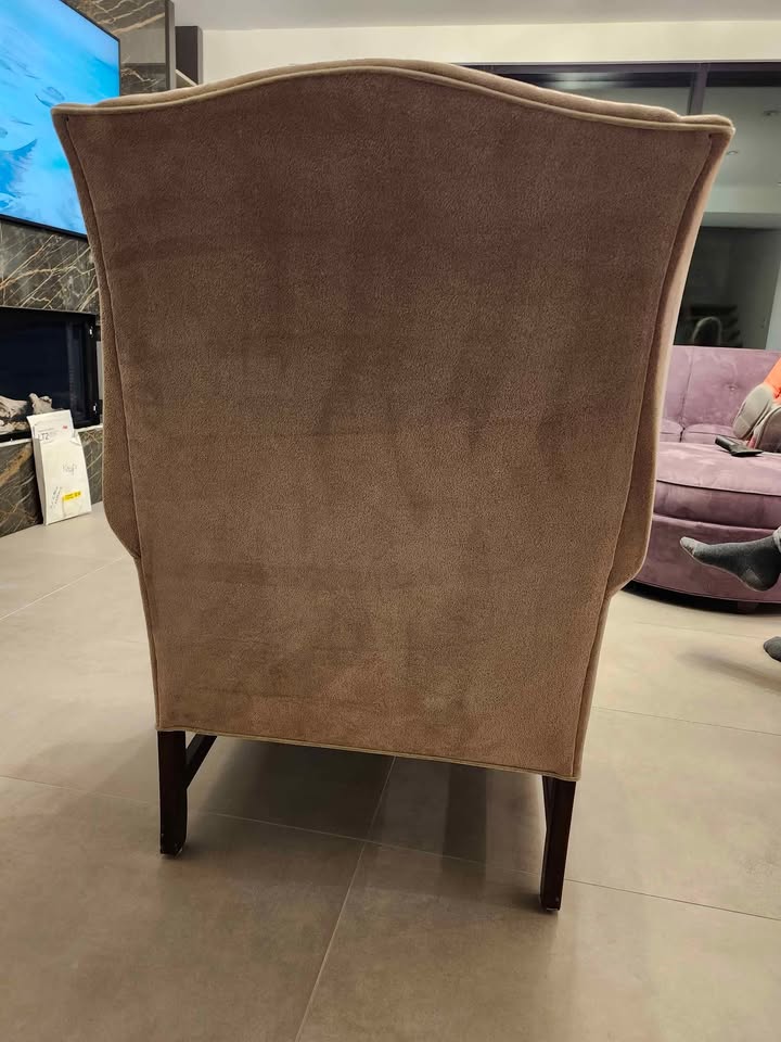 Faux Suede wingback chair with footstool - photo 2