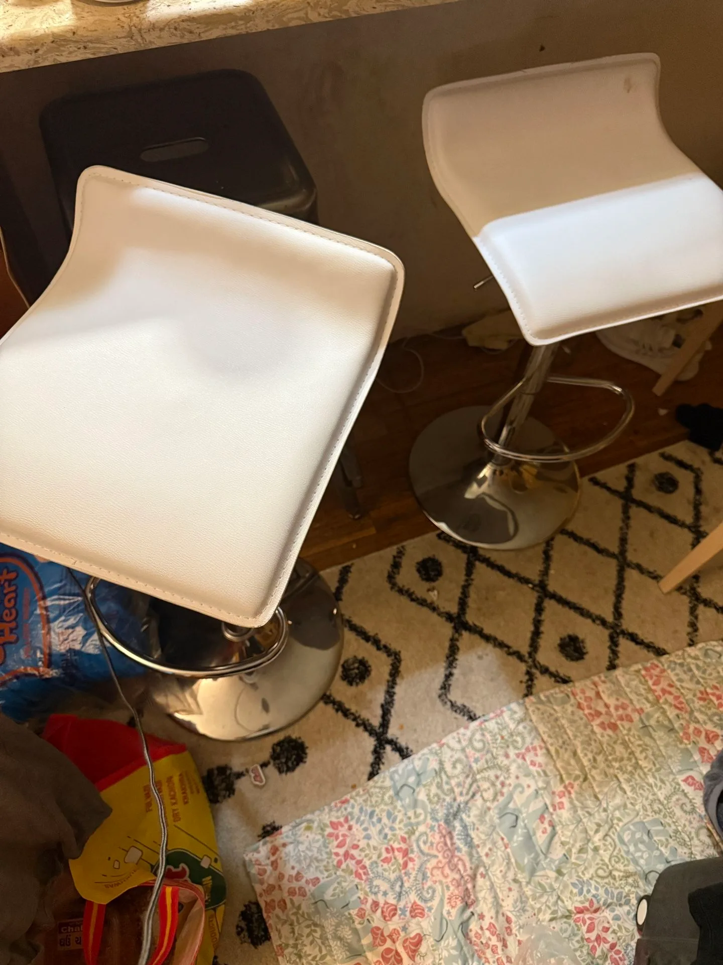 Set Of Two White Leather bar Stools chair thumbnail