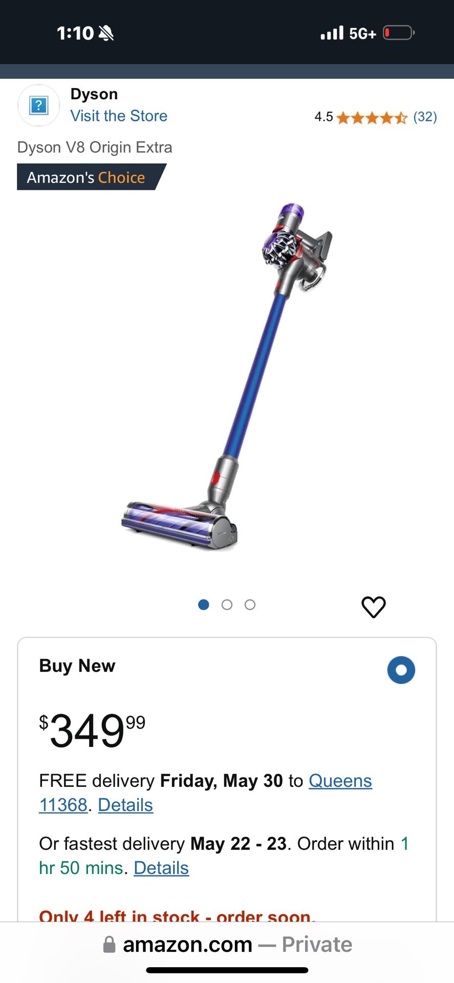 Dyson V8 Orignal Vaccume Cleaner With Wall Mount & Charger