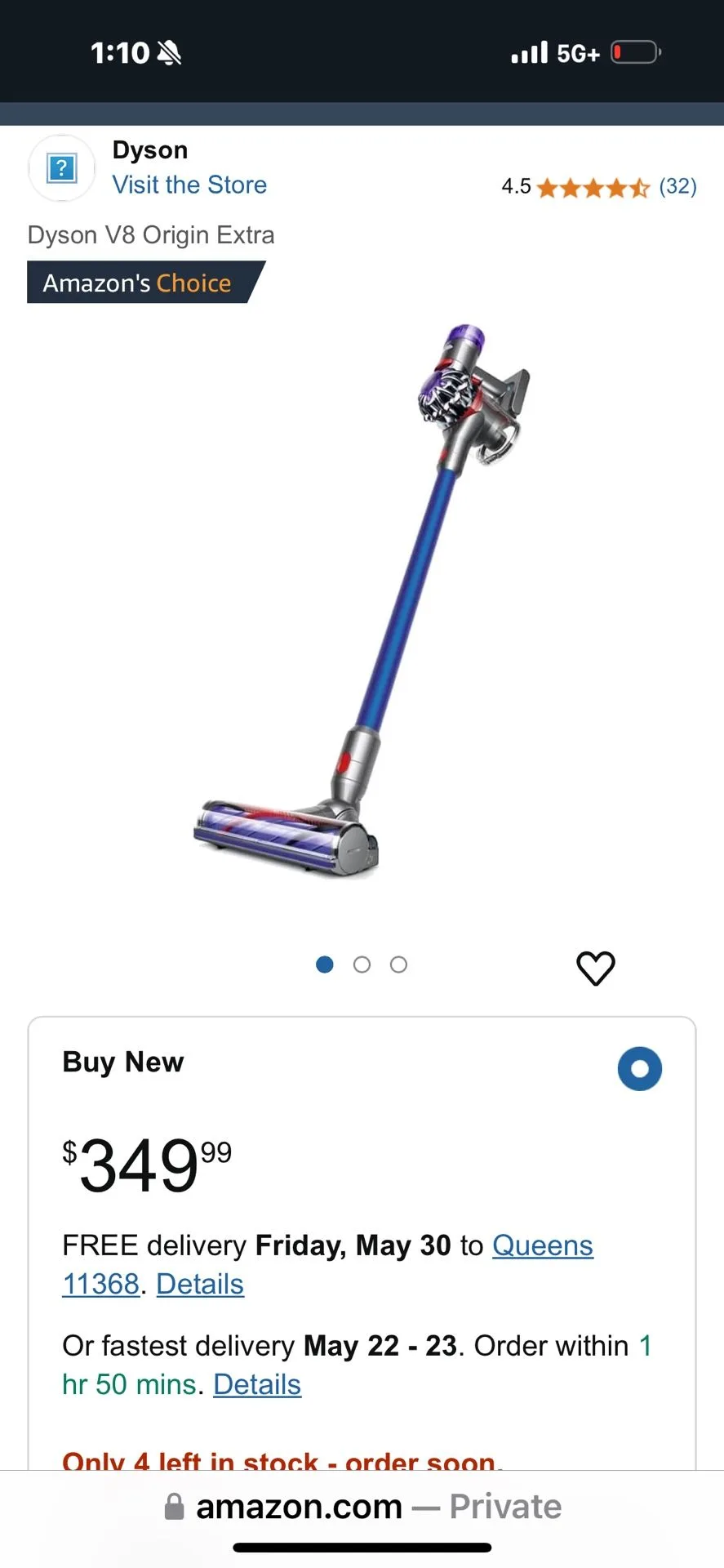 Dyson V8 Orignal Vaccume Cleaner With Wall Mount & Charger thumbnail